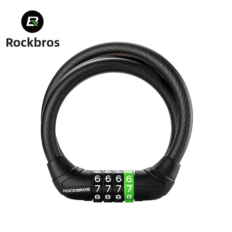 ROCKBROS Prijenosna prstenasta zaključavka za bicikl s čeličnim kabelom — kompaktna, pogodna za planinske, cestovne i električne bicikle; materijali: ABS, cinkov spoj, PVC i čelični kabel; prilagodba dostupna