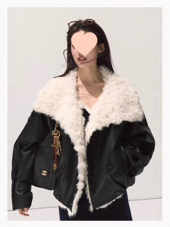 Kožna jakna od umjetne kože s janjećom vunom, rever, zatvaranje bucklama, dugi rukavi