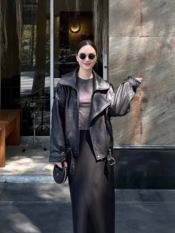 Ženska PU kožna moto jakna, oversize izgled, prednji zip, dugi rukavi