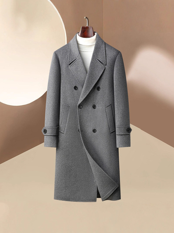 Muški dugi vuneni kaput, dvostruko kopčanje, brušeni završetak, podstava od poliestera