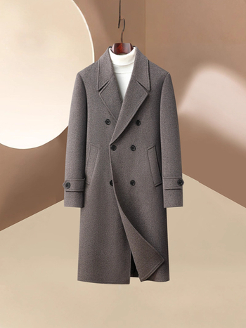 Muški dugi vuneni kaput, dvostruko kopčanje, brušeni završetak, podstava od poliestera