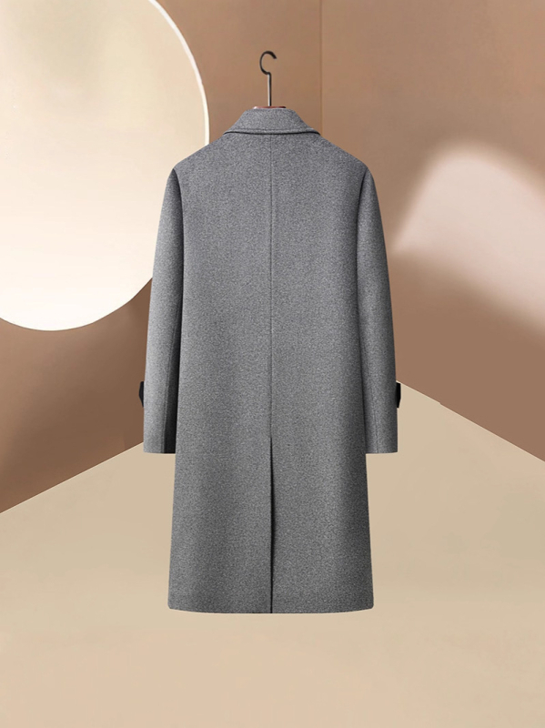 Muški dugi vuneni kaput, dvostruko kopčanje, brušeni završetak, podstava od poliestera