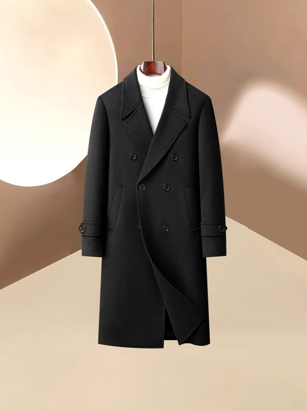 Muški dugi vuneni kaput, dvostruko kopčanje, brušeni završetak, podstava od poliestera