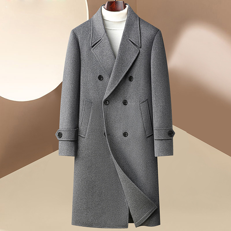 Muški dugi vuneni kaput, dvostruko kopčanje, brušeni završetak, podstava od poliestera