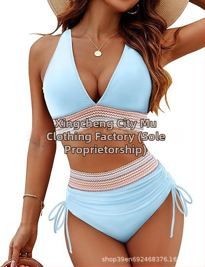 Γυναικείο σετ μπικίνι με ψηλόμεσο, λαιμό-halter, ανοιχτή πλάτη, επένδυση στήθους, πολυεστέρας