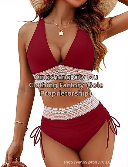 Γυναικείο σετ μπικίνι με ψηλόμεσο, λαιμό-halter, ανοιχτή πλάτη, επένδυση στήθους, πολυεστέρας