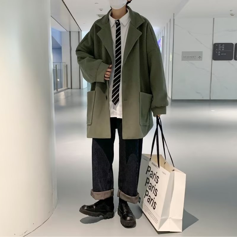 Muški zimski vuneni kaput, srednja duljina iznad koljena, korejski stil, ležerni britanski stil