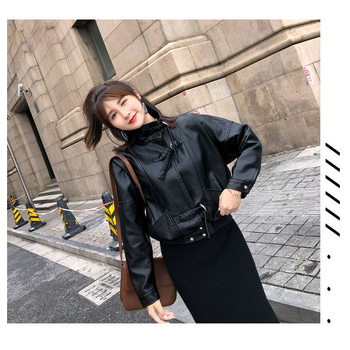 Ženska kožna jakna, japansko-korejski leisure stil, PU umjetna koža, polo ovratnik, labav kroj
