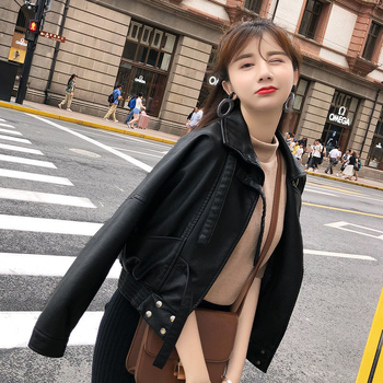 Ženska kožna jakna, japansko-korejski leisure stil, PU umjetna koža, polo ovratnik, labav kroj