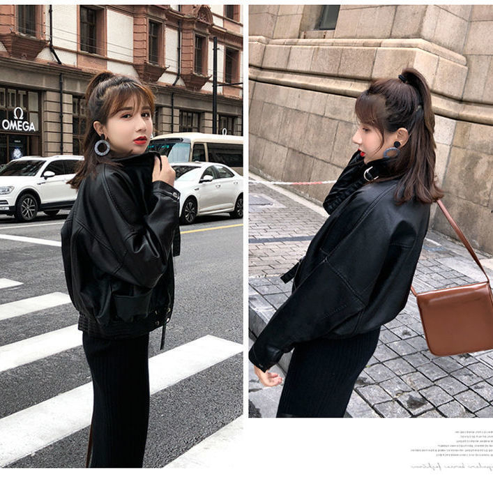 Ženska kožna jakna, japansko-korejski leisure stil, PU umjetna koža, polo ovratnik, labav kroj