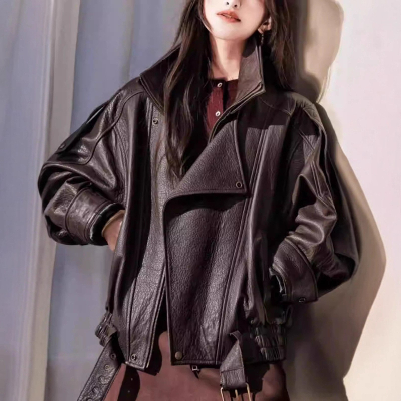 Ženska PU kožna jakna, dvostruki ovratnik, zatvarač, punk gradski stil