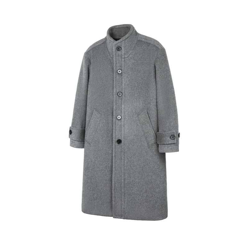 Muški kaput, korejski stil, stojeći ovratnik, srednja duljina, labav kroj, jednoredno zatvaranje, bočne džepove (Stojeći ovratnik; Srednja duljina; Labav kroj; Jednoredno zatvaranje; Bočne džepove)