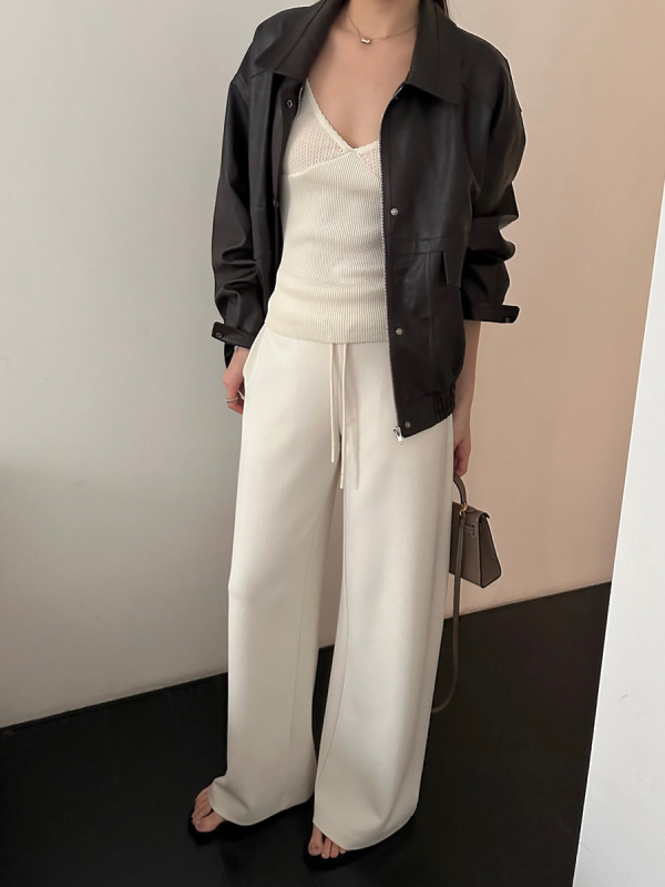 Kožna jakna/kabát, japansko-korejski casual stil, PU umjetna koža, opuštenog kroja, zatvarač