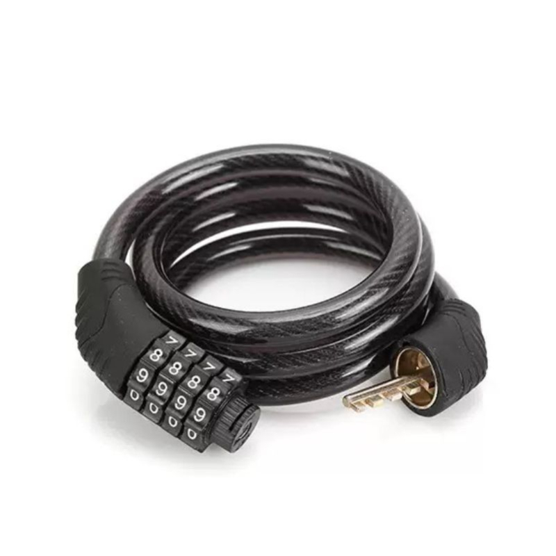 Mehanička brava za bicikl s četveroznačnim lozinkom, LM-516 model, čelični kabel + PVC, prenosiva s nosačem
