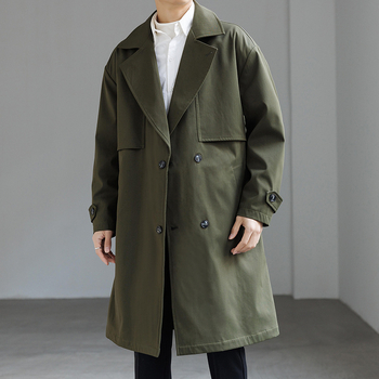 Ανδρικό παλτό μεσαίου μήκους, ύφασμα πολυεστερικό, διπλής σειράς κουμπώματα, φαρδιά γραμμή