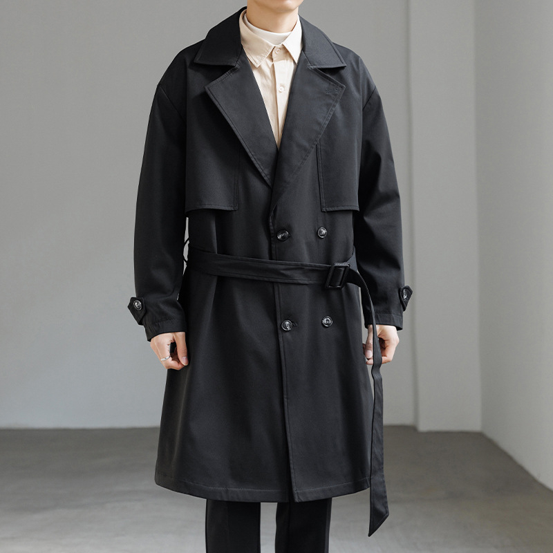 Ανδρικό παλτό μεσαίου μήκους, ύφασμα πολυεστερικό, διπλής σειράς κουμπώματα, φαρδιά γραμμή