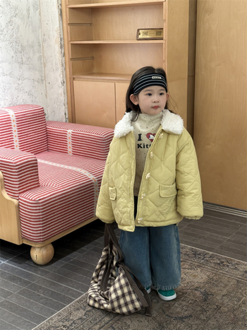 Koreai stílusú gyerek kabát, kapucni nélküli, vastag poliészter töltéssel