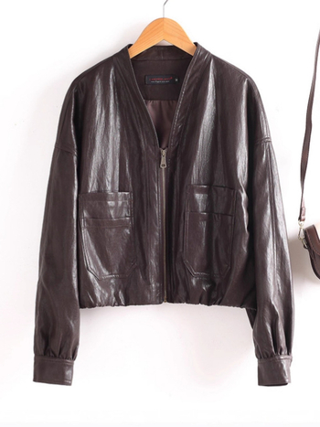 Ženska kožna jakna, korejski casual stil, rever ovratnik, zatvarač, PU koža