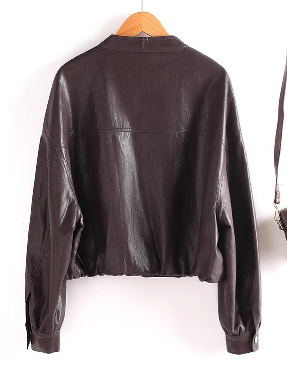 Ženska kožna jakna, korejski casual stil, rever ovratnik, zatvarač, PU koža
