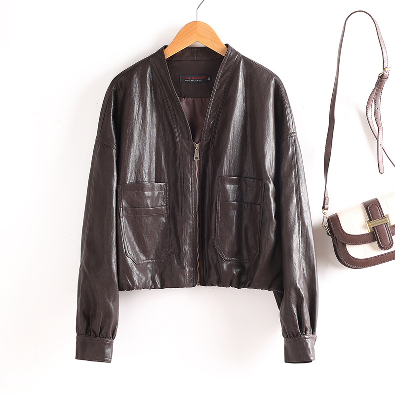 Ženska kožna jakna, korejski casual stil, rever ovratnik, zatvarač, PU koža