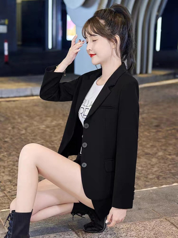Ženski blejzer, uskog kroja, s tri gumba na prednjoj strani, poliester, dugi rukavi, casual japansko-korejski stil