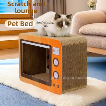 Φωλιά γάτας με σανίδα γρατζουνίσματος — Ανθεκτικό στην φθορά από κυματοειδές χαρτί, στυλ καρτούν, μάρκα Cat King, 1 κουτί