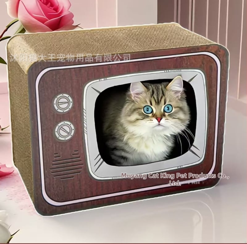 Φωλιά γάτας με σανίδα γρατζουνίσματος — Ανθεκτικό στην φθορά από κυματοειδές χαρτί, στυλ καρτούν, μάρκα Cat King, 1 κουτί