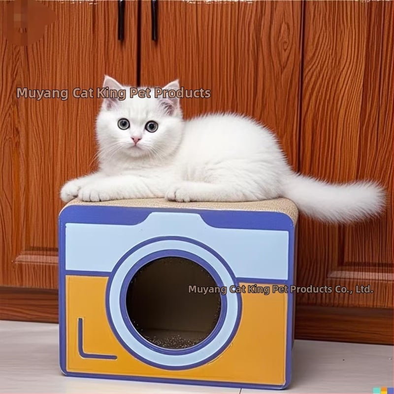 Φωλιά γάτας με σανίδα γρατζουνίσματος — Ανθεκτικό στην φθορά από κυματοειδές χαρτί, στυλ καρτούν, μάρκα Cat King, 1 κουτί