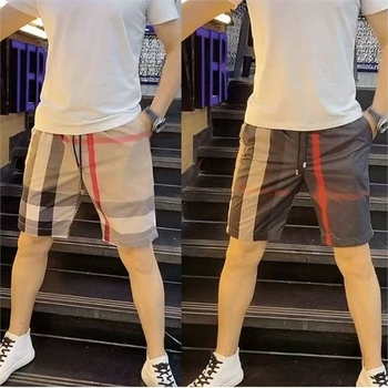 Muške kratke hlače s ispisanim kariranim uzorkom, korejski stil, straight kroj, srednji pojas, tanak materijal