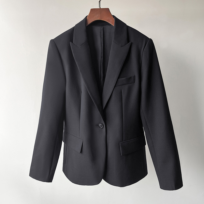 Žensko vuneno sako, s jednim gumbom, uski kroj, ovratnik sakoa, jesen 2025, gradski stil