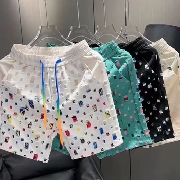Muške šorceve s printom, korejski stil, ravni kroj, pamukova smjesa, blaga elastičnost
