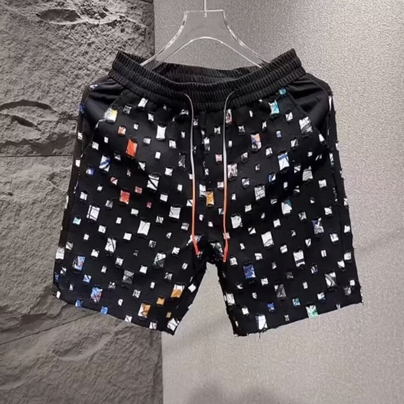 Muške šorceve s printom, korejski stil, ravni kroj, pamukova smjesa, blaga elastičnost