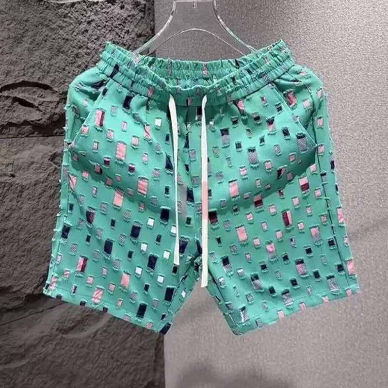 Muške šorceve s printom, korejski stil, ravni kroj, pamukova smjesa, blaga elastičnost