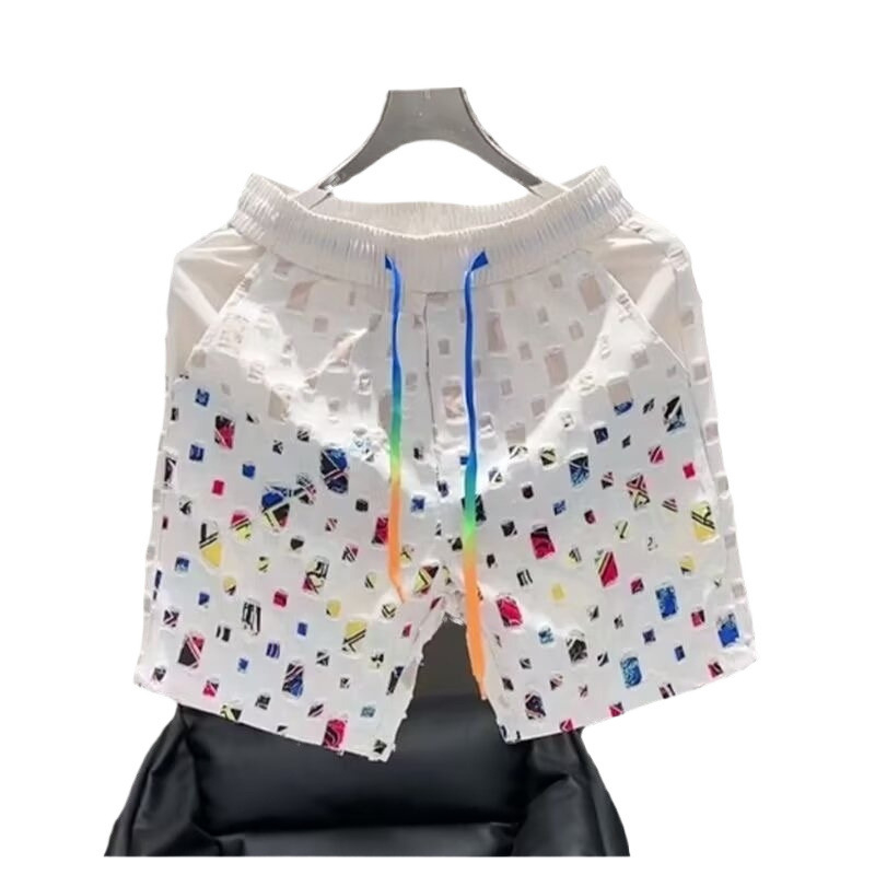 Muške šorceve s printom, korejski stil, ravni kroj, pamukova smjesa, blaga elastičnost