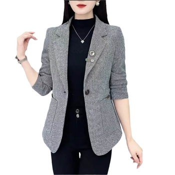 Žensko sako s houndstooth uzorkom, slim kroj, Polo ovratnik, jedno-kopčanje, dugi rukavi, tkanina odela 30–50% elastan