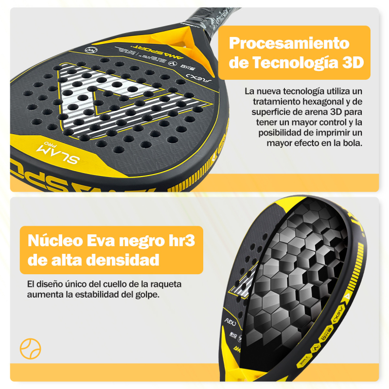 Rachetă de padel tenis, cadru din fibră de carbon 3K, fire din mătase de fibră, model profesionist pentru competiții