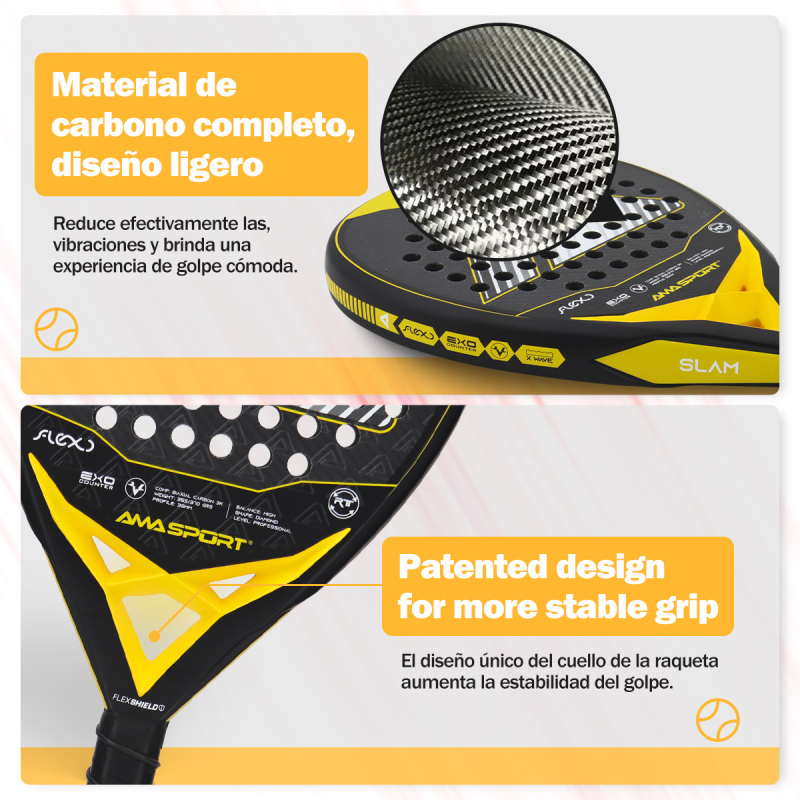 Rachetă de padel tenis, cadru din fibră de carbon 3K, fire din mătase de fibră, model profesionist pentru competiții