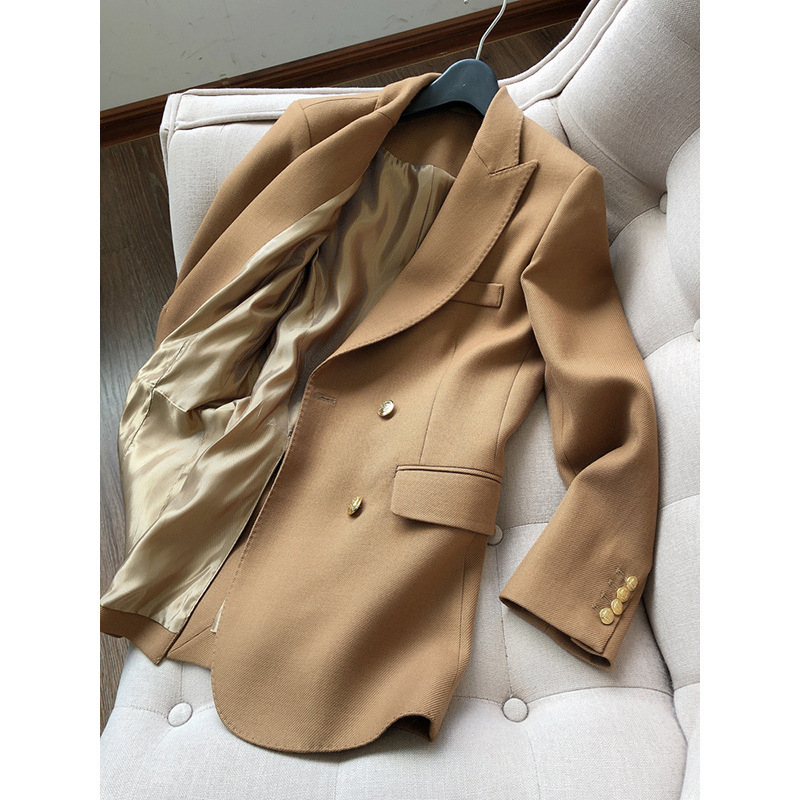 Ženski sako od Worsted vune, ravna silueta, ovratnik sakoa, dvostruko kopčanje, gradski stil