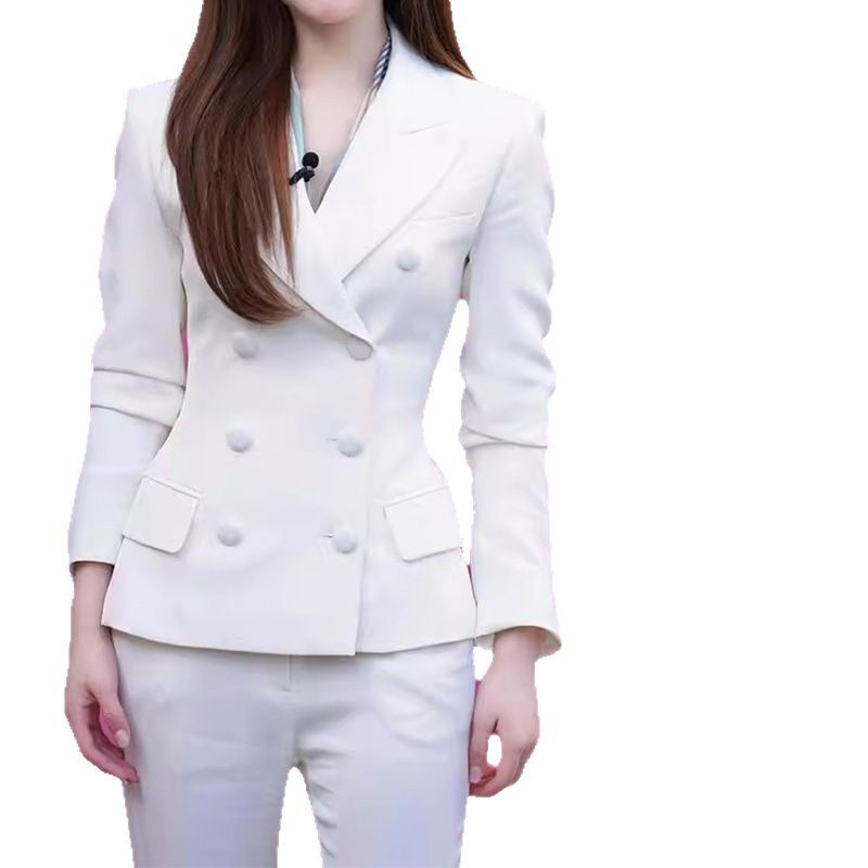 Ženski kostim set Slim‑Fit, dvostruko kopčano sako s jedinstvenim uzorkom, poliester 95%+
