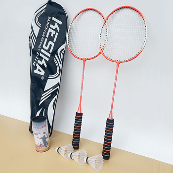 Raketa za badminton s okvirom od fero-zliatine, težina 95–100 g, ravna drška, fluorescencijska boja – set od dvije rakete s kofu lopti