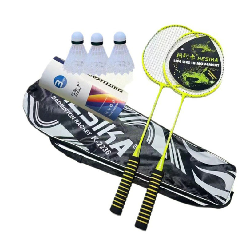 Raketa za badminton s okvirom od fero-zliatine, težina 95–100 g, ravna drška, fluorescencijska boja – set od dvije rakete s kofu lopti