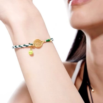 Narukvica u obliku teniske rakete, ručno tkanje bakrenim perlicama, Insta stil, za žene