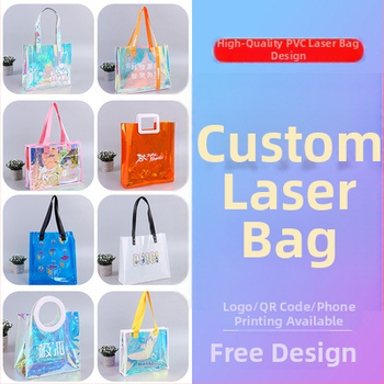 Na zákazku PVC laser taška na darčeky, priehľadná taška, horúce lisovanie + šitie, kód 66866, nový materiál