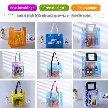 Na zákazku PVC laser taška na darčeky, priehľadná taška, horúce lisovanie + šitie, kód 66866, nový materiál