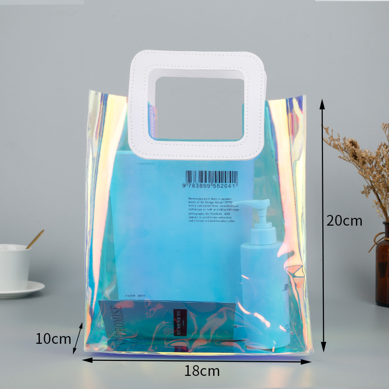 Geantă de cadouri din PVC cu laser, transparentă, cusută prin presare la cald, cod 66866, material nou