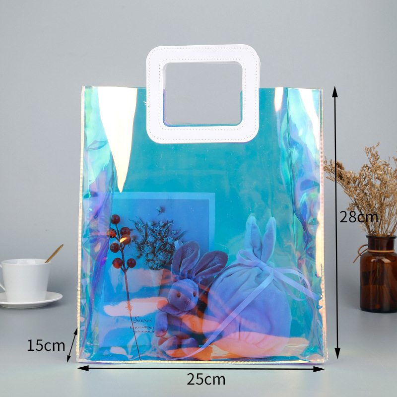 Geantă de cadouri din PVC cu laser, transparentă, cusută prin presare la cald, cod 66866, material nou