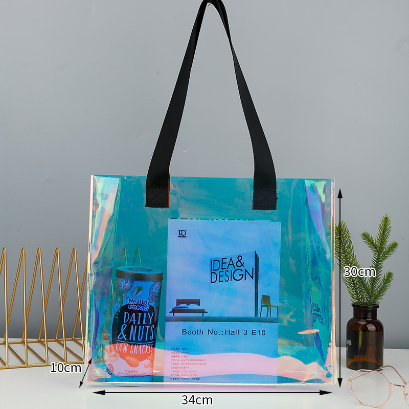 Geantă de cadouri din PVC cu laser, transparentă, cusută prin presare la cald, cod 66866, material nou