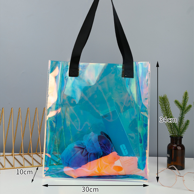 Geantă de cadouri din PVC cu laser, transparentă, cusută prin presare la cald, cod 66866, material nou