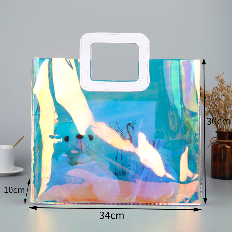 Geantă de cadouri din PVC cu laser, transparentă, cusută prin presare la cald, cod 66866, material nou