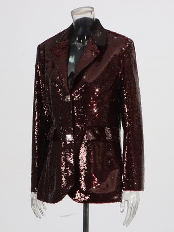 Sequin blejzer za žene, rever ovratnik, dugi rukavi, jesen 2025, poliester
